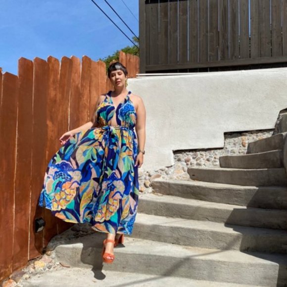 💙 NEW Anthropologie Alexandra Farmer Printed Maxi Dress 1X - Picture 8 of 12